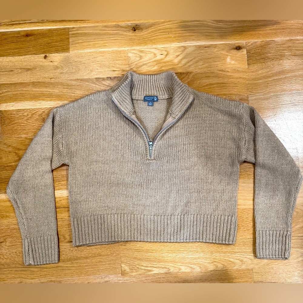 Cupcake brand. Crop sweater.Quarter zip. Brown. Size smalll